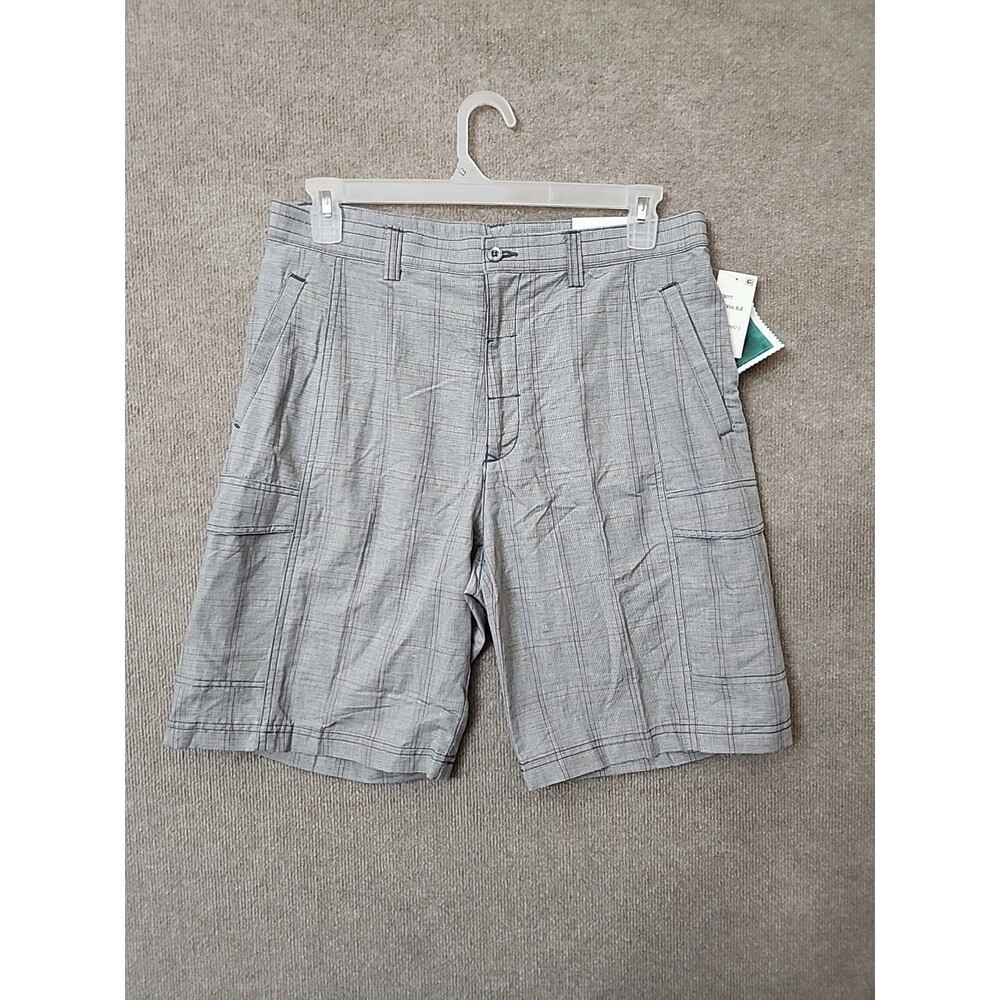Cubavera Linen Blend Cargo Shorts Mens 34 Blue Plaid Pockets Lightweight NEW